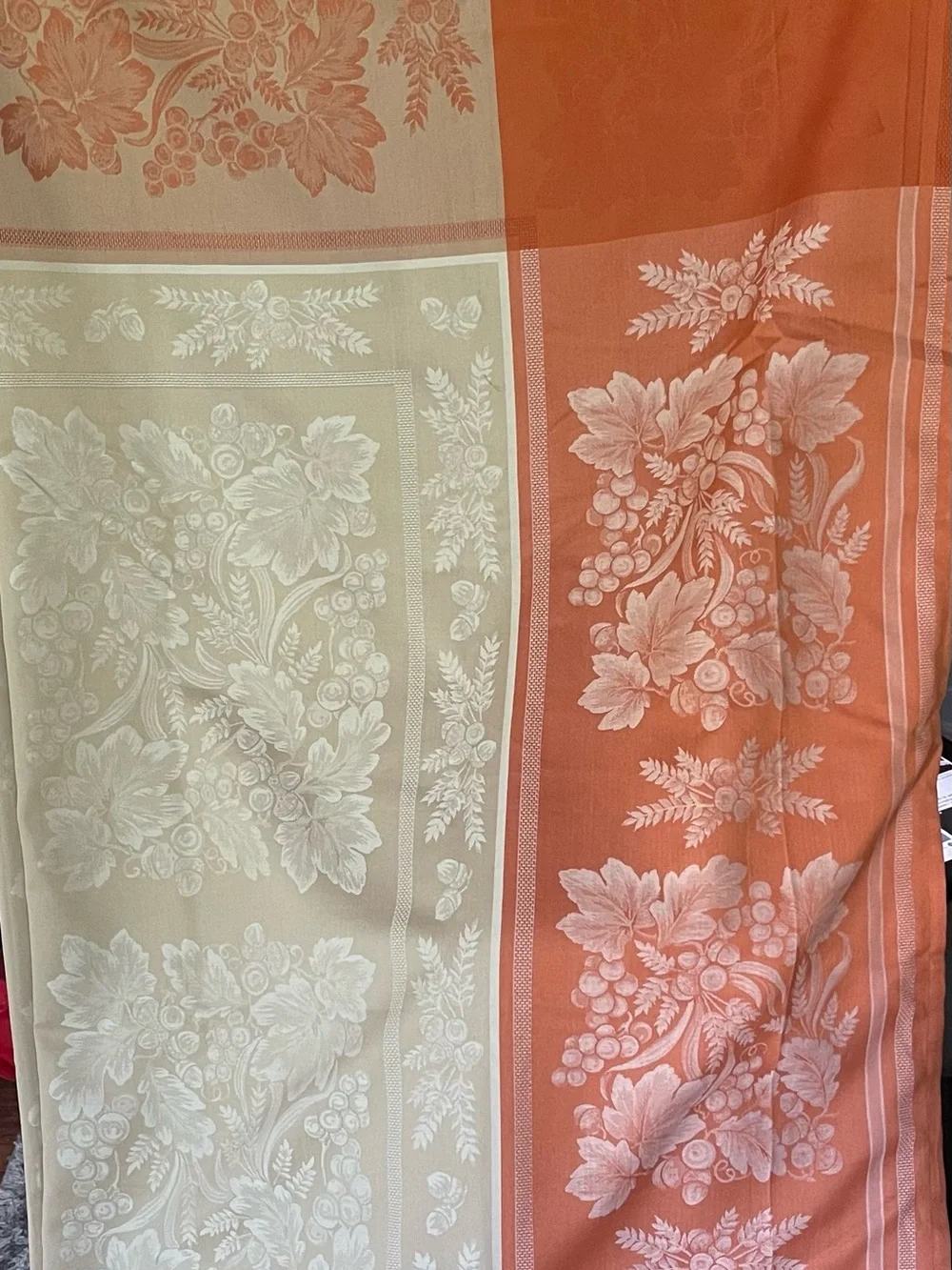 Elegant Two-Tone Floral Tablecloth in Tan and Terra cotta orange